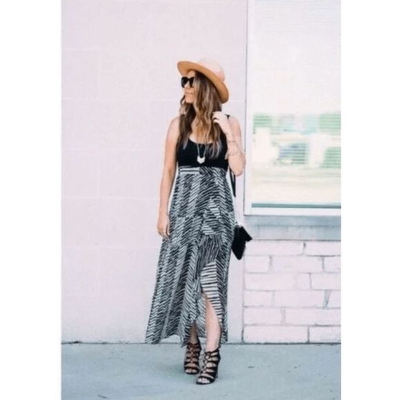 Anthropologie Cabi Cha Cha Maxi ruffle Geometric Maxi Dress Size Small - Picture 1 of 13